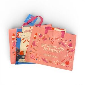 Trader Joe's Pink Reusable Tote Gift Bags. NWT. Lot of 4